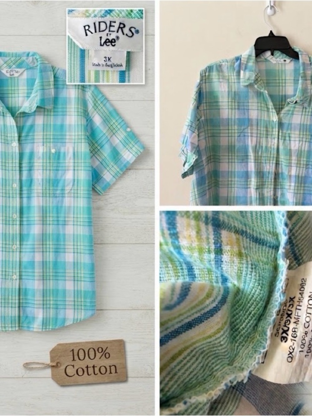Riders by Lee Plaid Short-Sleeve Button-Down Shirt (Size 3X)